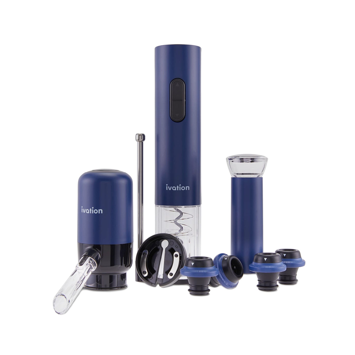 Ivation All-in-One Wine Set | Wine Accessory Kit with Automatic Electric Bottle Opener Battery-Powered Aerator Dispenser Wine Preserver Pump 2 Reusable Cork Stoppers Foil Cutter & Gift Box